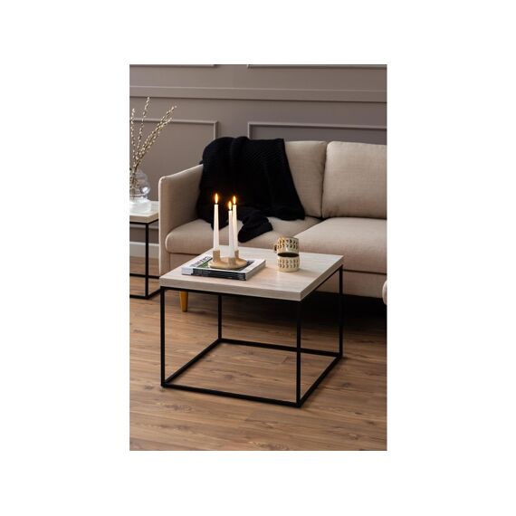 Barossa Salontafel Vierkant Blad Travertine Mat Zwart Staal Onderstel 60X60X45Cm