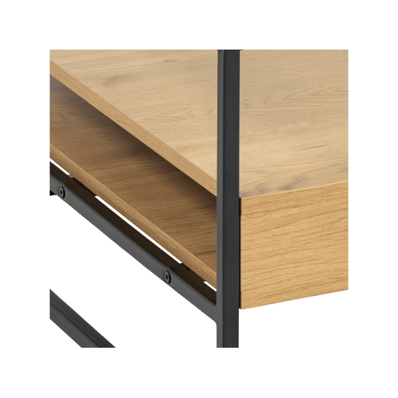 Randolf Salontafel Vierkant Glazen Blad 2 Planken Mat Zwart Stalen Frame 80X80X40Cm