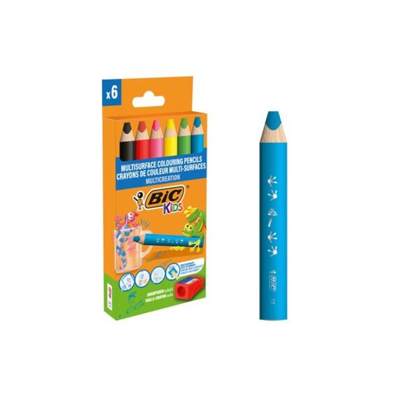 Bic Kleurpotloden Kids Multisurface Set 6 Stuks Met Slijper