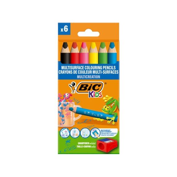 Bic Kleurpotloden Kids Multisurface Set 6 Stuks Met Slijper