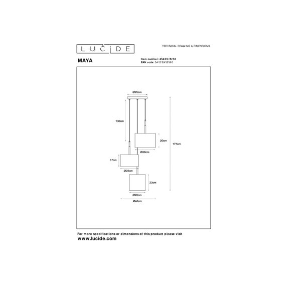 Lucide Maya Hanglamp Zwart 46Cm 3Xe27Cm