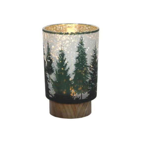 Glazen Lamp Kerstboom M/ Houten Voet Ø10X15Cm Led 2Xaaa