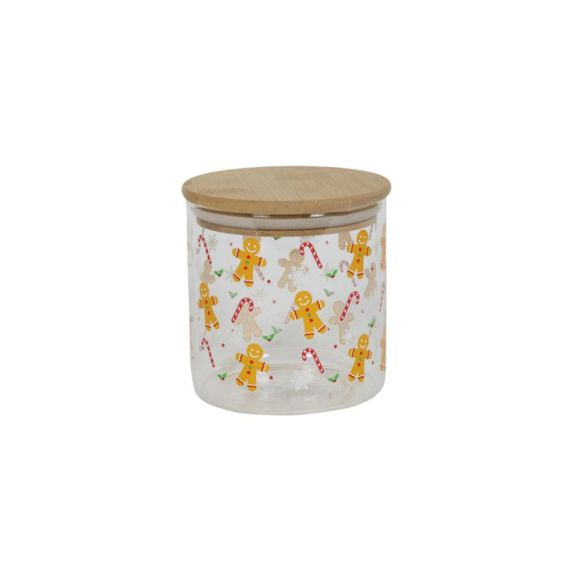Voorraad Pot Borosilicate D10*11Cm Gingerbread Print Bamboo Lid