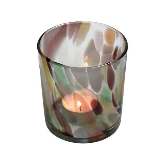 Candle Holder Glass Multi 8.5X8.5X9Cm