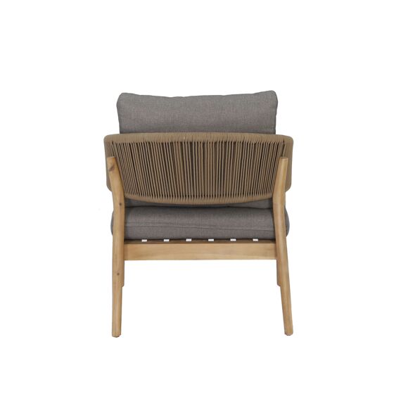 Loivre Lounge Stoel Staal Taupe/Rope Naturel Bruin/Acacia Licht Teak Look/ Kussen Steen Bruin