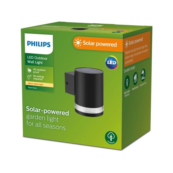 Philips Wandlamp Buiten Fyce Solar Zwart 1.5W 27K