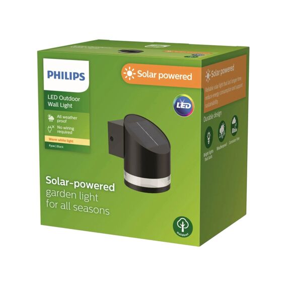 Philips Wandlamp Buiten Fyve Solar Zwart 1.5W 27K