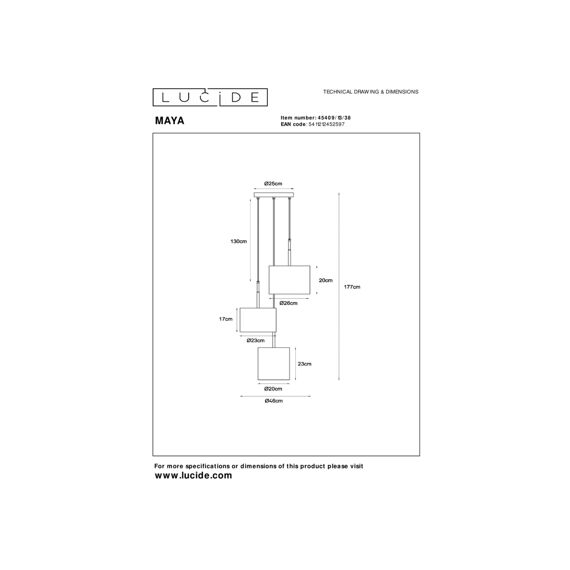 Lucide Maya Hanglamp Beige 3Xe27