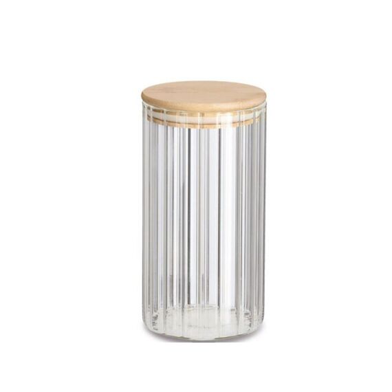 Voorraadpot Glas Grooves Met Bamboe Deksel 800Ml D9X18Cm