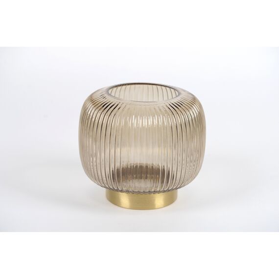 Linjo - Glazen Vaas Met Gouden Voetje - Bruin - 20Xh18Cm