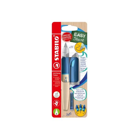 Stabilo Easybirdy Timber Vulpen Rechts Op Blister Blauw Met 1 Cartridge