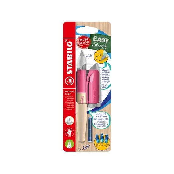 Stabilo Easybirdy Timber Vulpen Rechts Op Blister Roze Met 1 Cartridge