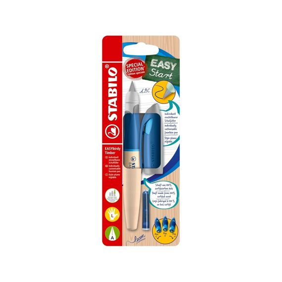 Stabilo Easybirdy Timber Vulpen Links Op Blister Blauw Met 1 Cartridge