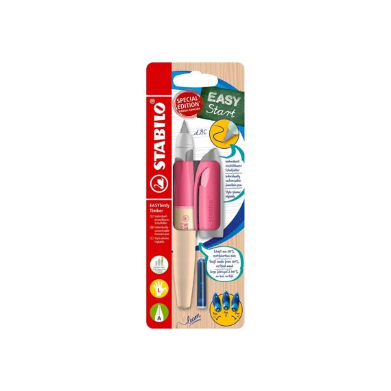 Stabilo Easybirdy Timber Vulpen Links Op Blister Roze Met 1 Cartridge