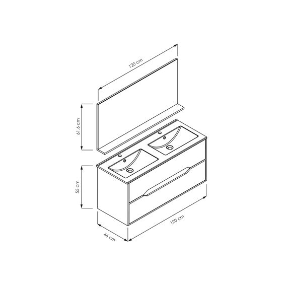 Allibert Sima Meubelset Arlington Eik - 120Cm Wastafel Mat Zwart - Spiegel