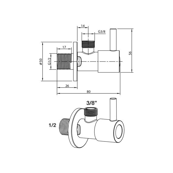 Differnz Hoekstopkraan 1/2X3/8 Mat Wit