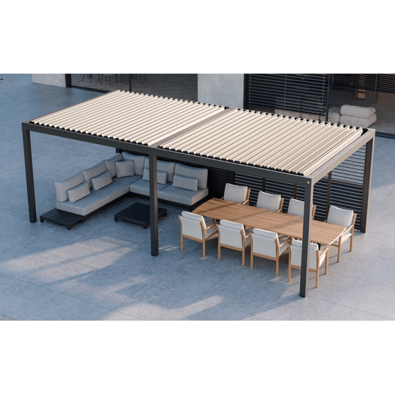 Suns Luxe Gazebo Aluminium Overkapping Manueel Dak 395X305X250Cm Matt Royal Grey