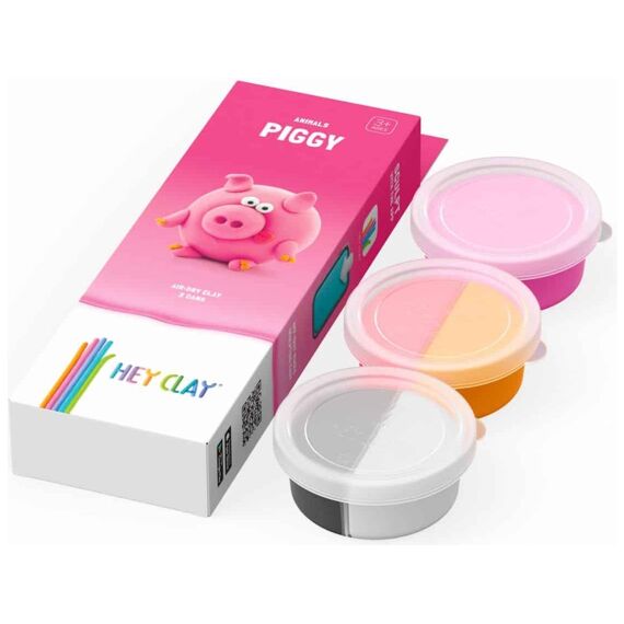 Hey Clay Set Met 3 Potjes AirDry Boetseerklei Piggy