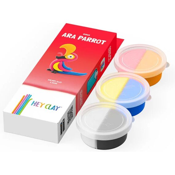 Hey Clay Set Met 3 Potjes AirDry Boetseerklei Ara Parrot