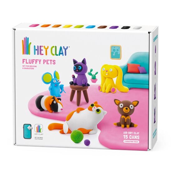 Hey Clay Set Met 15 Potjes AirDry Boetseerklei Fluffy Pets