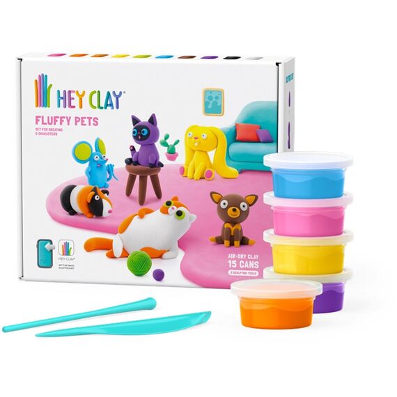 Hey Clay Set Met 15 Potjes AirDry Boetseerklei Fluffy Pets