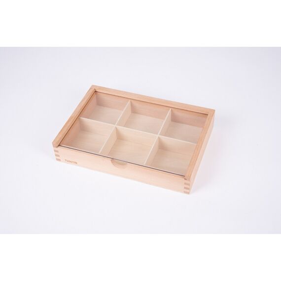 Tickit Houten Opberg En Sorteer Tray 6 Vakken Met Acryl Deksel 26.8Cm X 18.4Cm X H5Cm