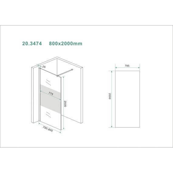 Wiesbaden Slim Glasplaat Gedeeltelijk Matglas 800X2000 8Mm Nano