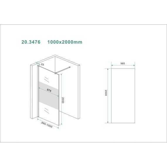 Wiesbaden Slim Glasplaat Gedeeltelijk Matglas 1000X2000 8Mm Nano