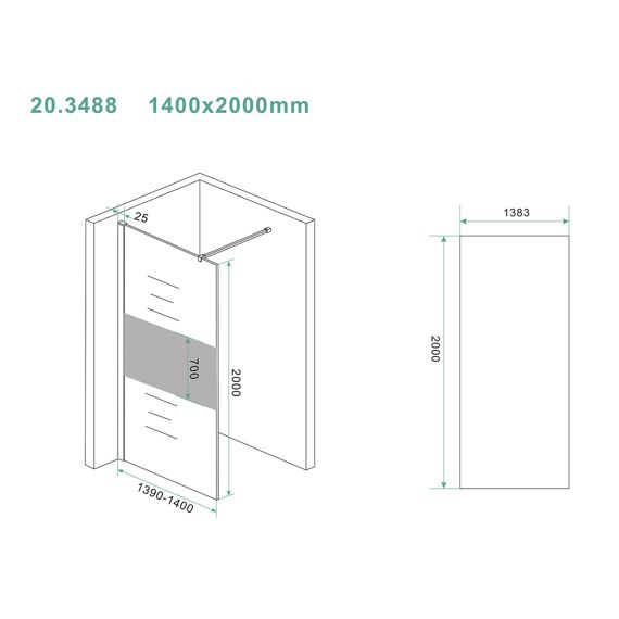 Wiesbaden Slim Glasplaat Gedeeltelijk Matglas 1400X2000 8Mm Nano