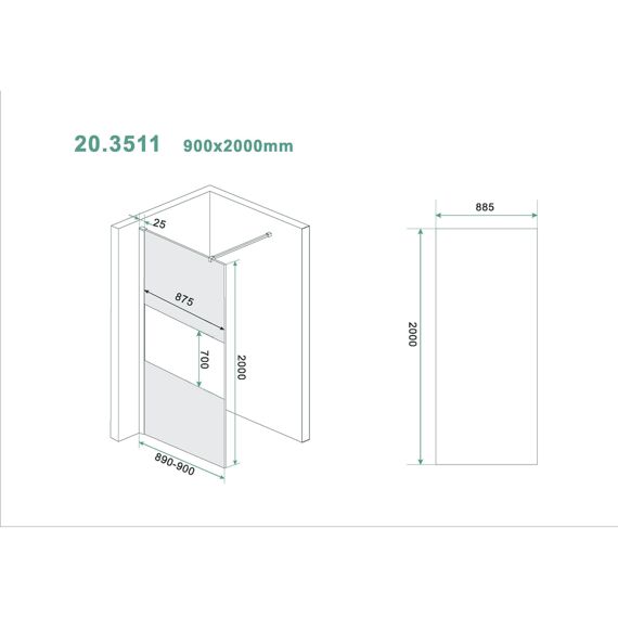 Wiesbaden Slim Glasplaat Gedeeltelijk Mat Rookglas 900X2000 8Mm Nano