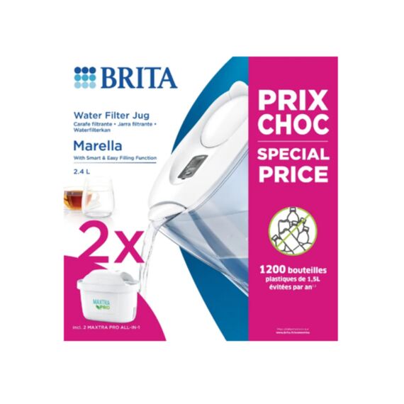 Brita Bundel Marella Cool Wit 2.4L + 2 Filters Maxtra Pro