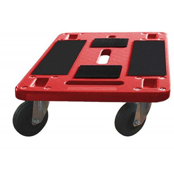 Plateauwagen Rood Rubberwielen 4 Zwenkwielen Max210Kg