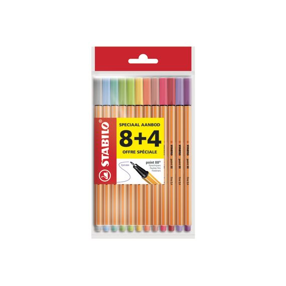 Stabilo Point 88 Pastel Eco-Pack 8+4 Gratis