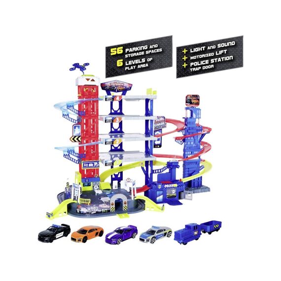 Majorette Super Chase Center Garage Met 5 Voertuigen