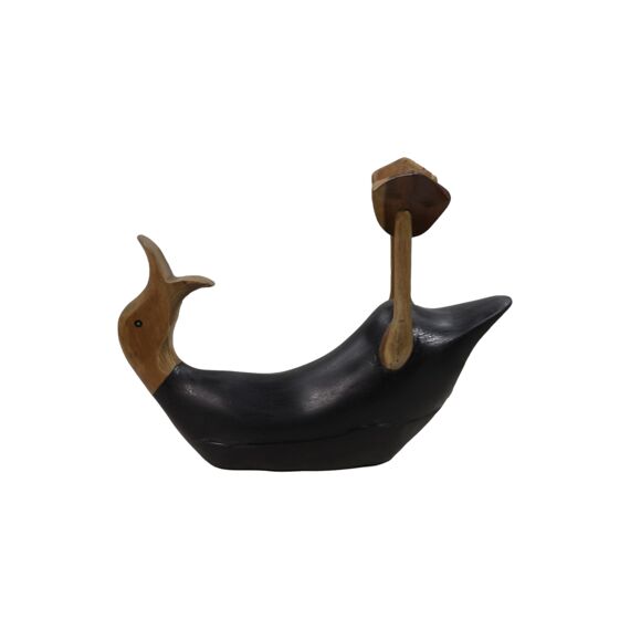 Wijnfleshouder Duck Zwart/Naturel Bamboe/Teak 33X15X26Cm