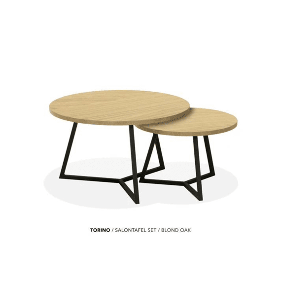 TORINO SALONTAFEL ROND 75CM BLOND OAK LAMULUX ZWARTE POTEN