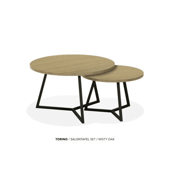 WINDSOR SALONTAFEL ROND 75CM MISTY OAK LAMULUX ZWARTE POTEN