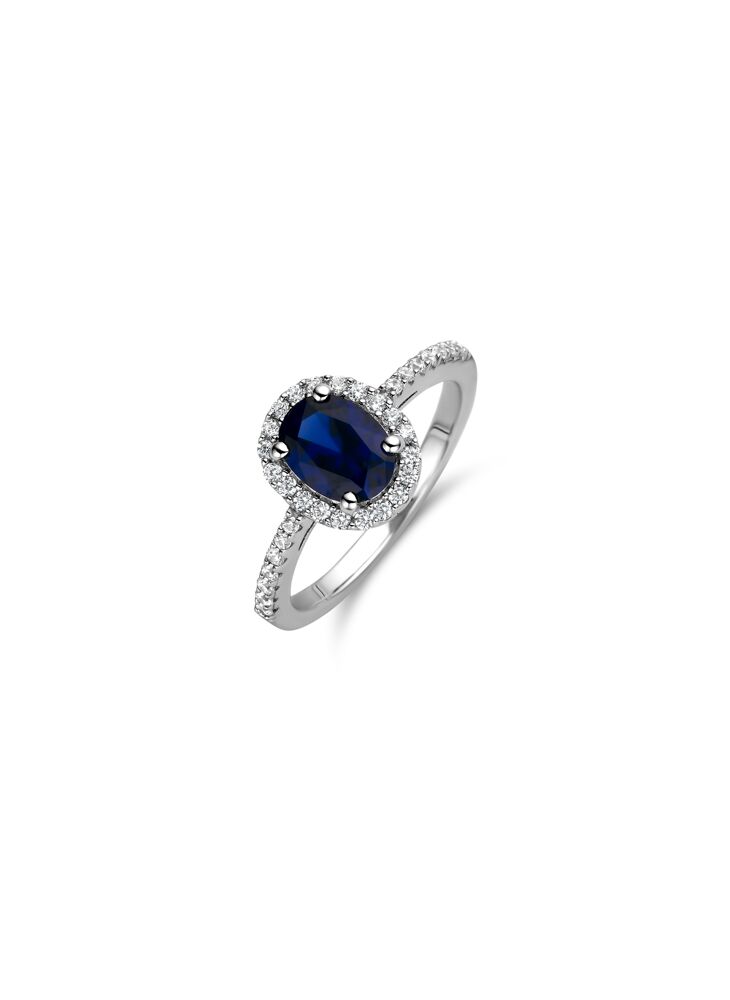 dennenboom Knorrig terugbetaling Naiomy zilveren ring met blauwe midden steen N9I09