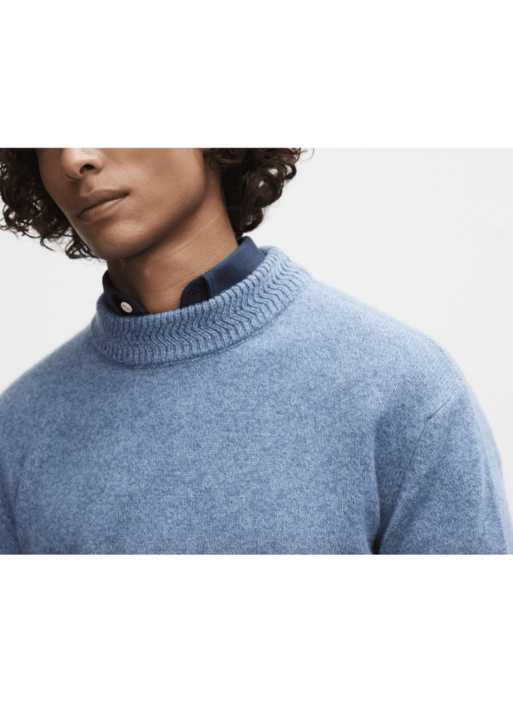 Mock-neck sweater in structured cotton and virgin wool