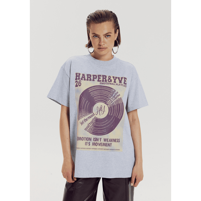T-shirt oversized frontprint Harper & Yve 6Y305 Playlist