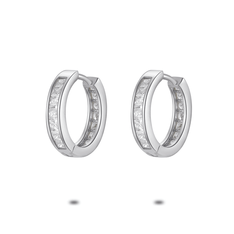 Silver earrings, hoops, square zirconia