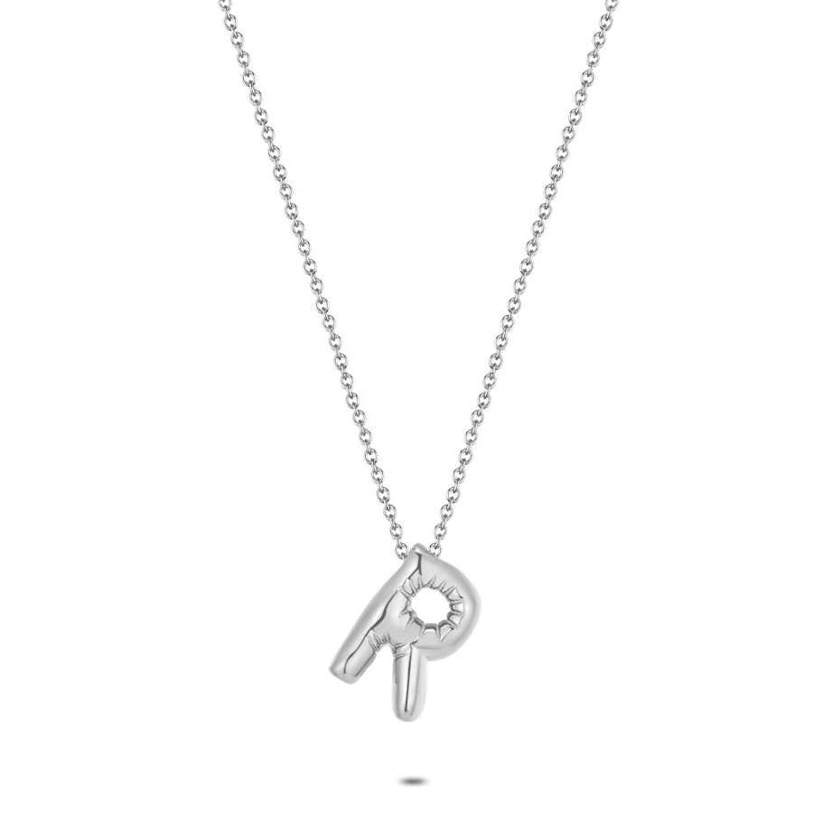 Stainless steel necklace, bubble letter R