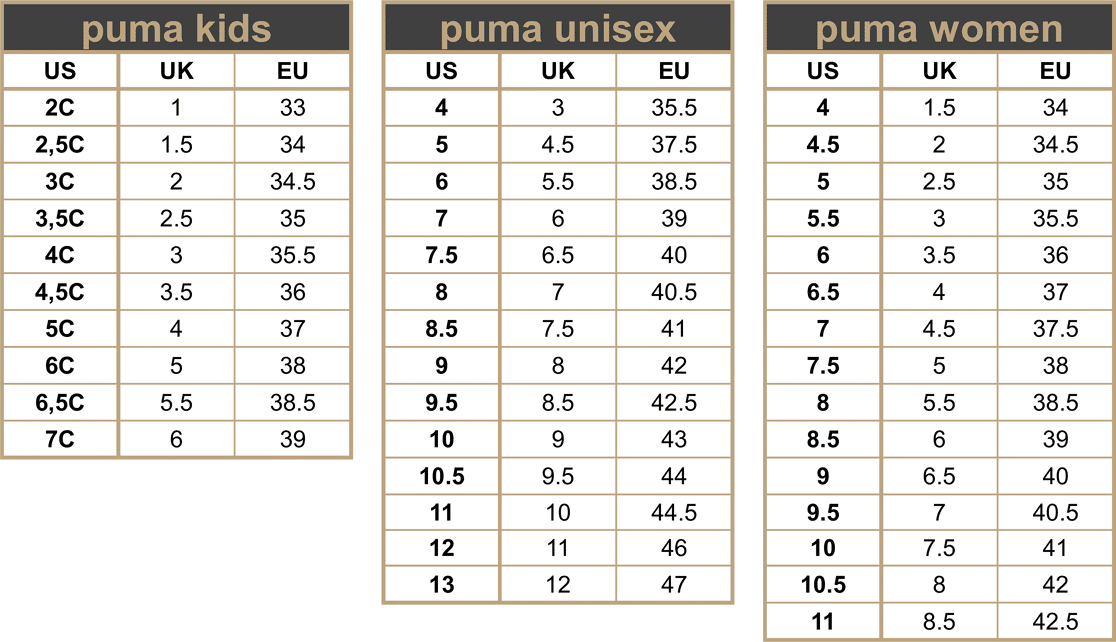 puma size guide uk